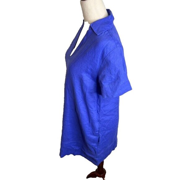 Madewell $128 V-Neck Mini Dress 100% Linen in Blue Star Size XS NQ627 - Picture 4 of 9